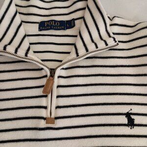 Polo Ralph Lauren Black and Cream Stripe 1/4 Zip Pullover Sweater Men’s L